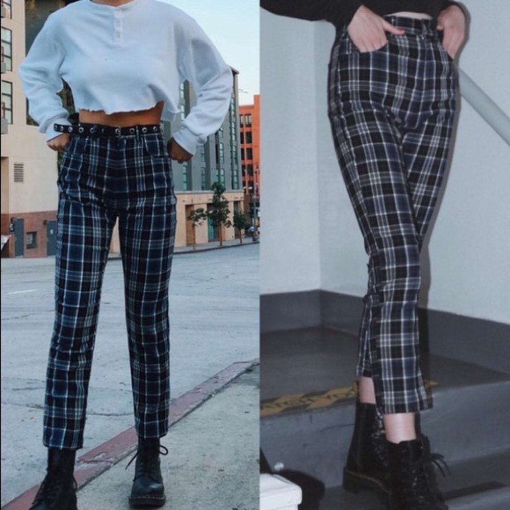 Brandy Melville Blue Plaid Tilden Pants